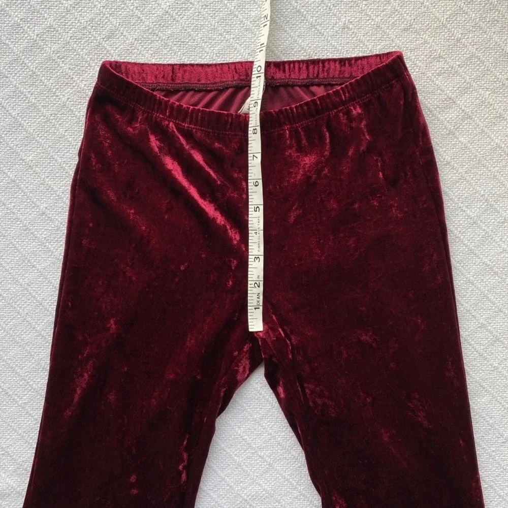 EMMA‎ & SAM Cranberry Red Crushed Velvet Bell Bottom Flare Stretch Legging Pants